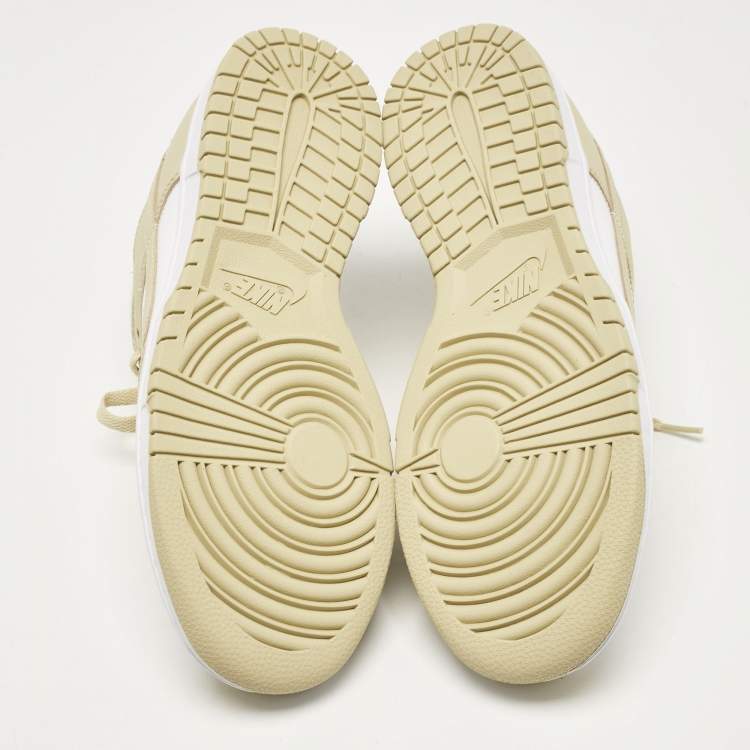 Pre Owned Nike Beige/White Leather Dunk Low Team Gold Sneakers Size 43