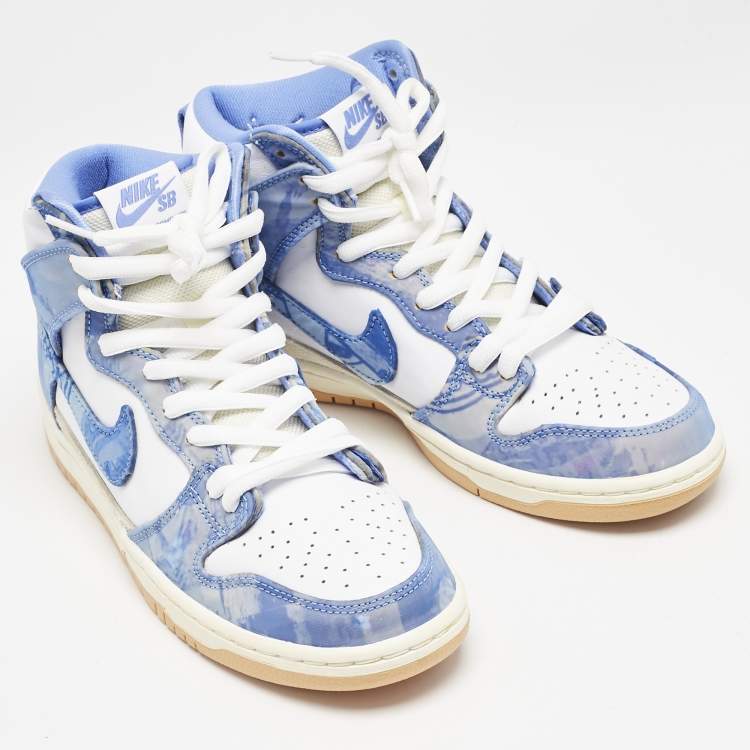 Pre Owned Nike White/Blue Leather and Fabric SB Dunk High Carpet Company Sneakers Size 40.5