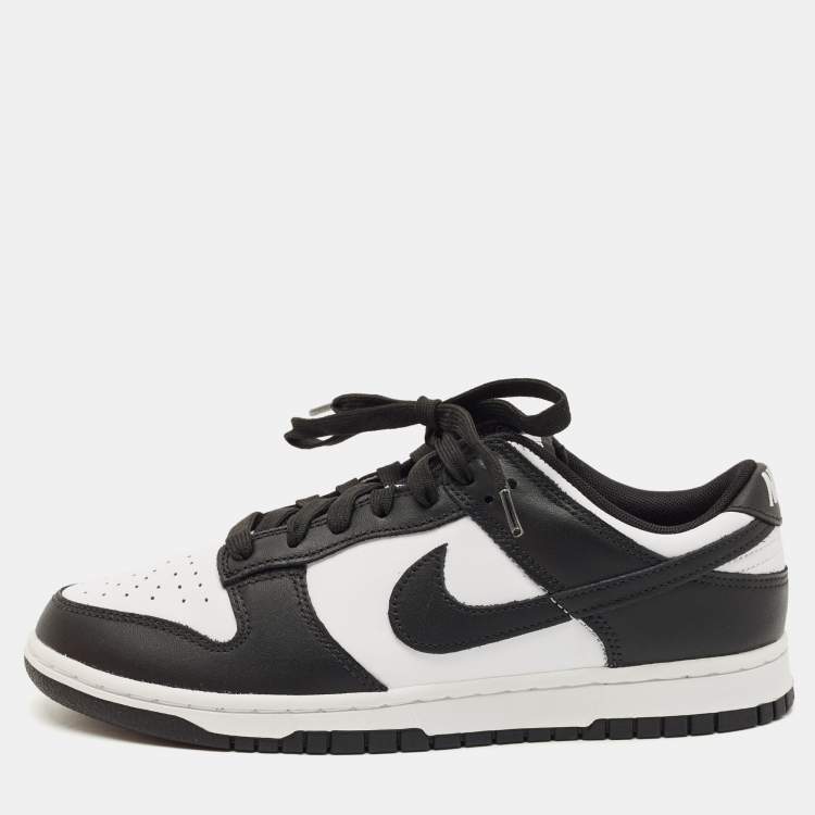 Pre Owned Nike Black/White Leather Dunk Low Retro Panda Sneakers Size 42