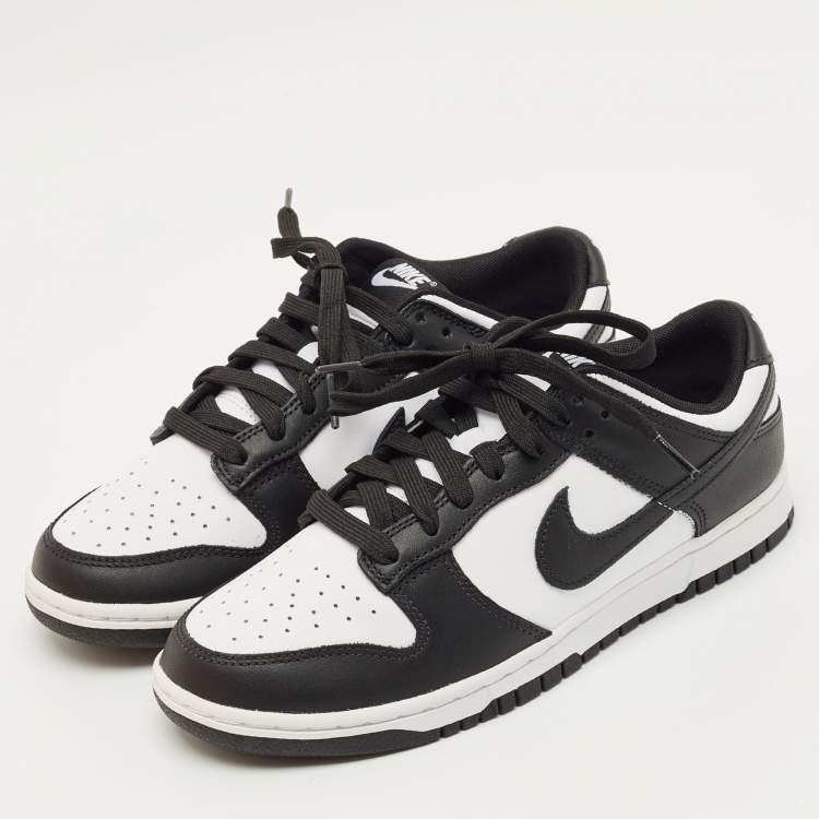 Pre Owned Nike Black/White Leather Dunk Low Retro Panda Sneakers Size 42