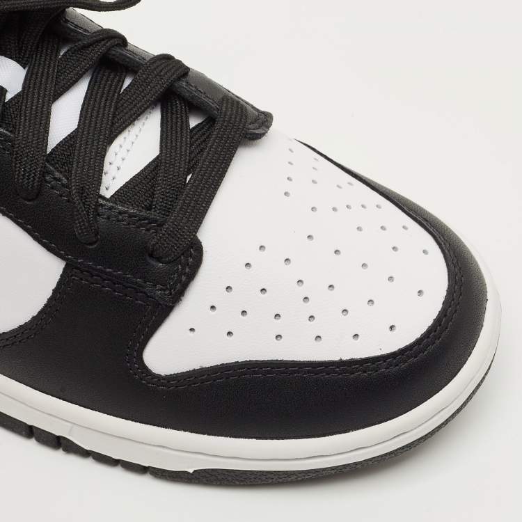 Pre Owned Nike Black/White Leather Dunk Low Retro Panda Sneakers Size 42
