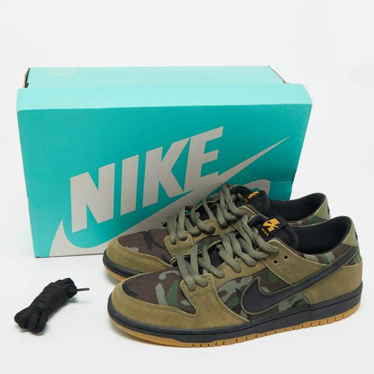 Pre Owned Nike Multicolor Camouflage Canvas and Suede SB Dunk Low Skate Camo Sneakers Size 45