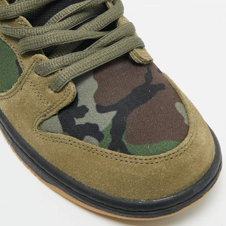 Pre Owned Nike Multicolor Camouflage Canvas and Suede SB Dunk Low Skate Camo Sneakers Size 45