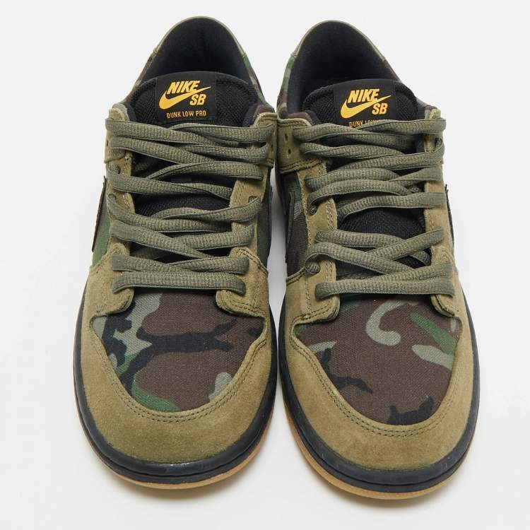 Pre Owned Nike Multicolor Camouflage Canvas and Suede SB Dunk Low Skate Camo Sneakers Size 45