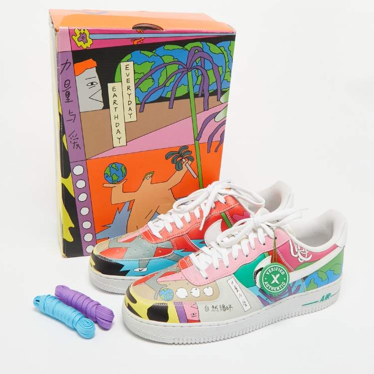 Pre Owned Nike Multicolor Leather Air Force 1 Low Flyleather Ruohan Wang Sneakers Size 45.5