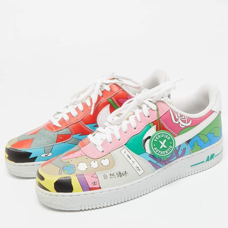 Pre Owned Nike Multicolor Leather Air Force 1 Low Flyleather Ruohan Wang Sneakers Size 45.5