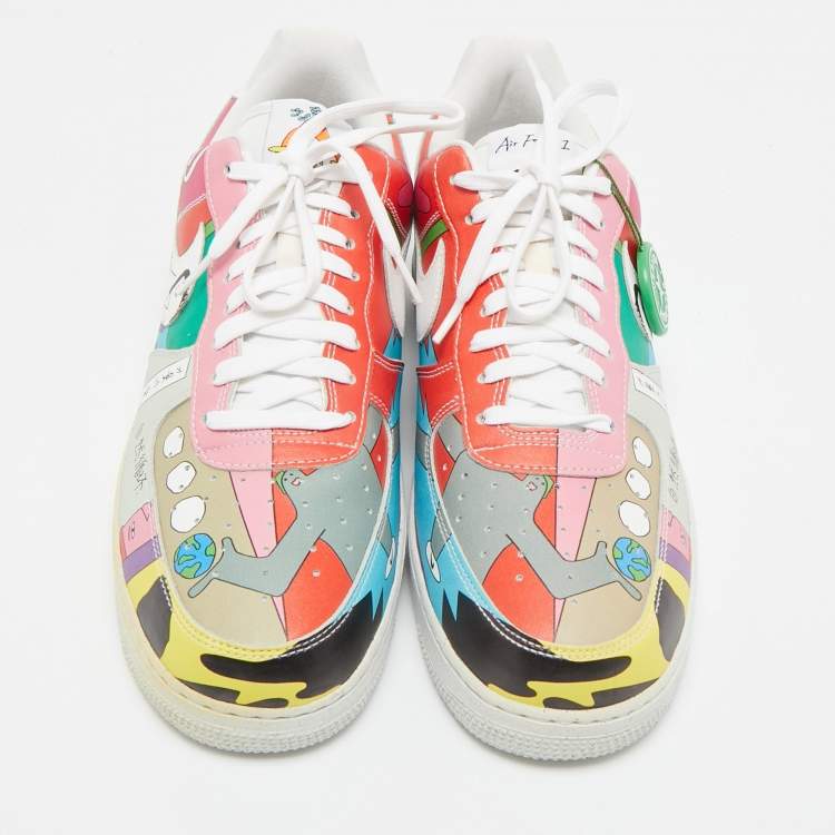Pre Owned Nike Multicolor Leather Air Force 1 Low Flyleather Ruohan Wang Sneakers Size 45.5