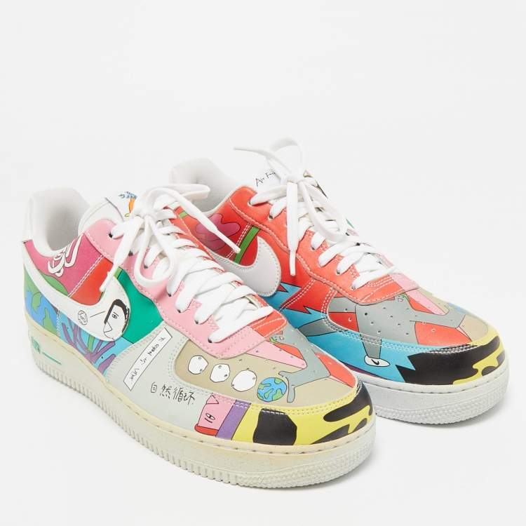 Pre Owned Nike Multicolor Leather Air Force 1 Low Flyleather Ruohan Wang Sneakers Size 45.5