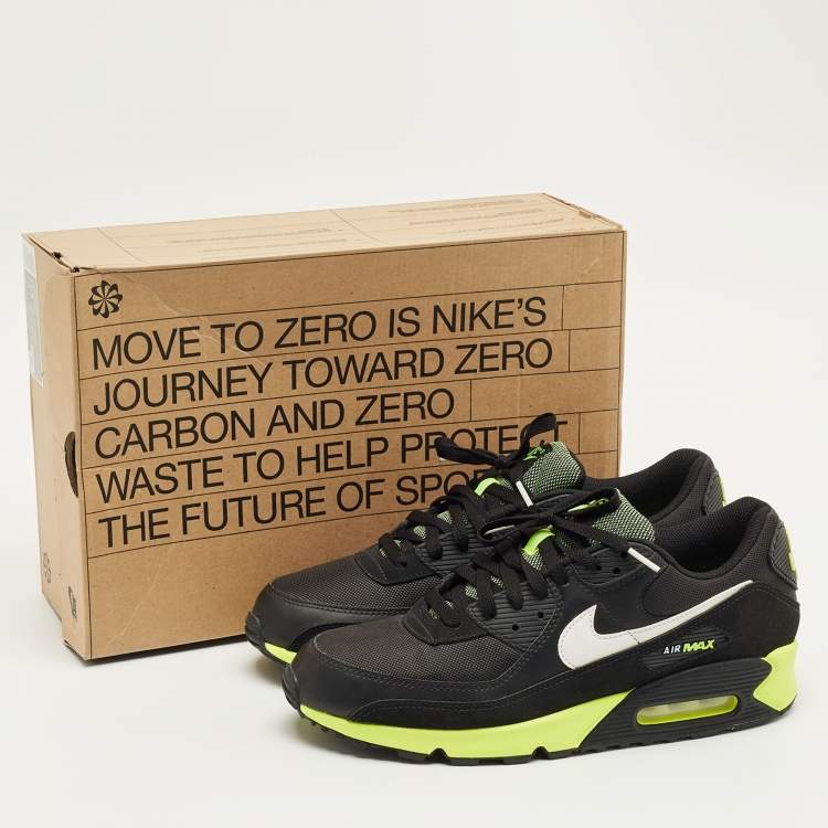 Pre Owned Air Jordans Black Canvas and Nubuck Leather Air Max 90 Black Hot Lime Sneakers Size 45.5