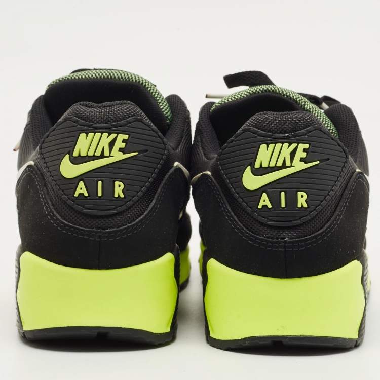 Pre Owned Air Jordans Black Canvas and Nubuck Leather Air Max 90 Black Hot Lime Sneakers Size 45.5