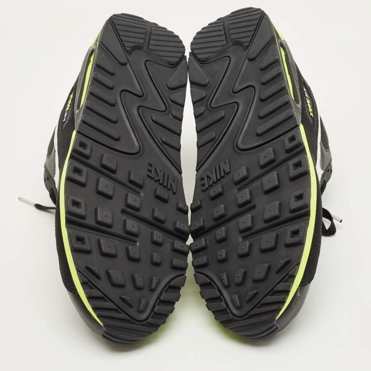 Pre Owned Air Jordans Black Canvas and Nubuck Leather Air Max 90 Black Hot Lime Sneakers Size 45.5