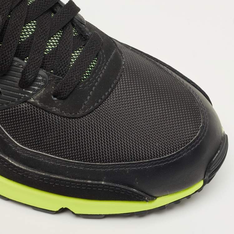 Pre Owned Air Jordans Black Canvas and Nubuck Leather Air Max 90 Black Hot Lime Sneakers Size 45.5