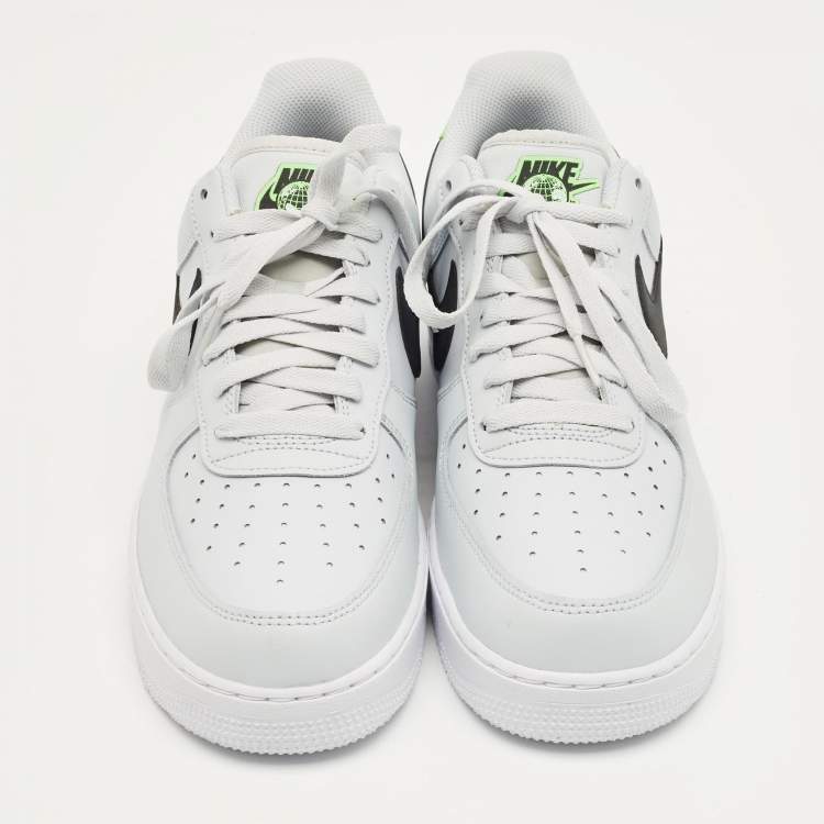 Pre Owned Nike Grey Leather Air Force 1 Low Worldwide Pure Platinum Sneakers Size 44.5