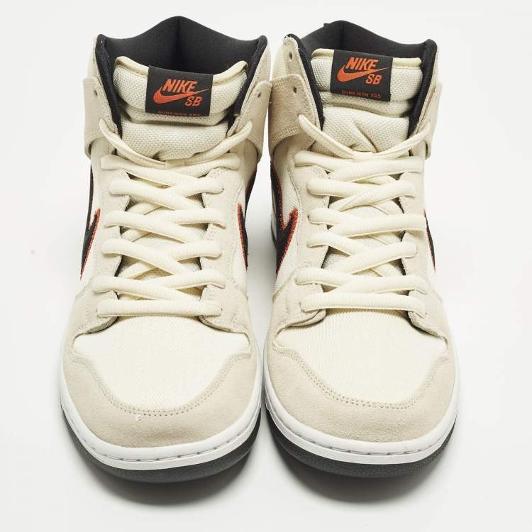 Pre Owned Nike SB Dunk Pro PRM San Francisco Giants Size 46 Beige Canvas and Suede High Top Sneakers
