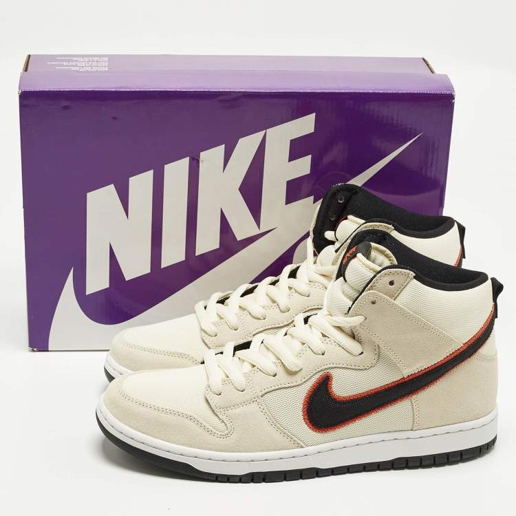 Pre Owned Nike SB Dunk Pro PRM San Francisco Giants Size 46 Beige Canvas and Suede High Top Sneakers