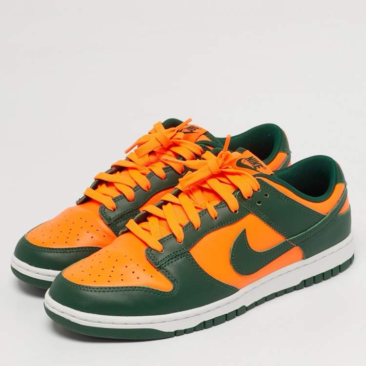 مملوكة مسبقًا Nike Dunk Low Retro Miami Hurricanes Size 45 Green/Neon Orange Leather Low Top Sneakers