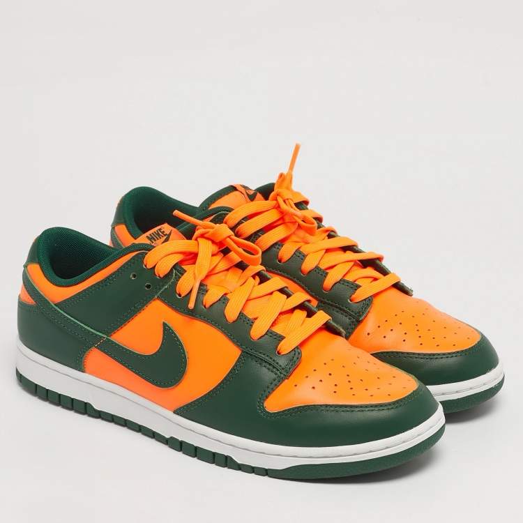 مملوكة مسبقًا Nike Dunk Low Retro Miami Hurricanes Size 45 Green/Neon Orange Leather Low Top Sneakers
