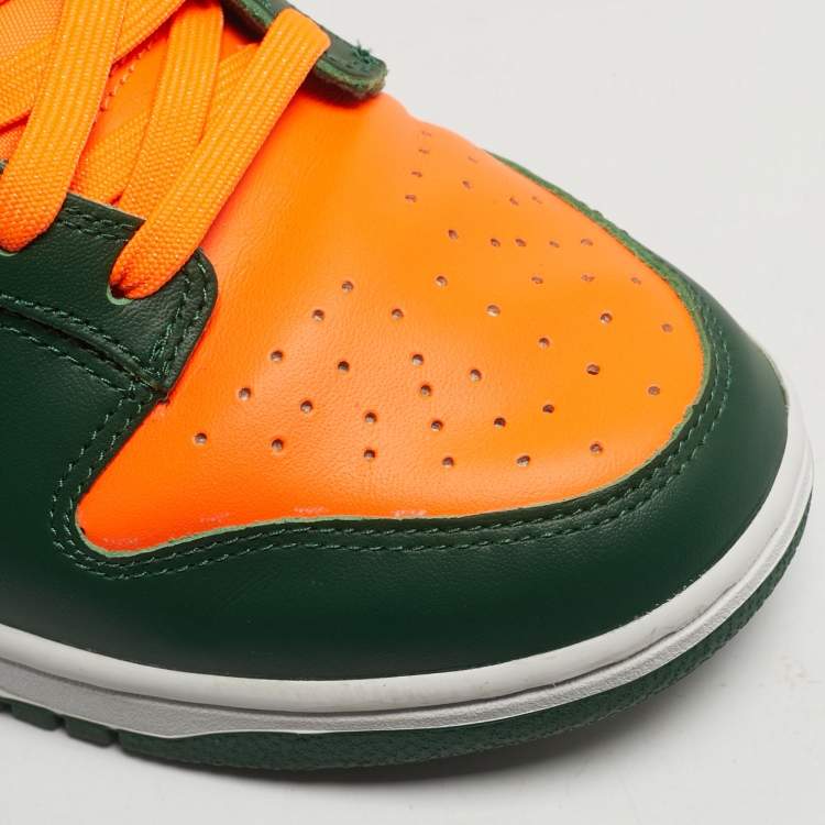 مملوكة مسبقًا Nike Dunk Low Retro Miami Hurricanes Size 45 Green/Neon Orange Leather Low Top Sneakers
