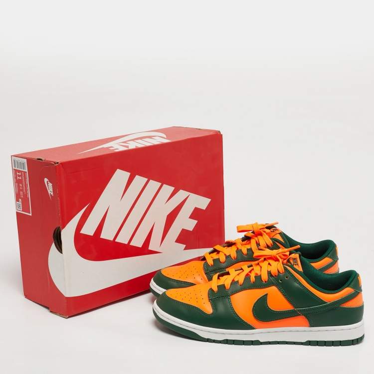 مملوكة مسبقًا Nike Dunk Low Retro Miami Hurricanes Size 45 Green/Neon Orange Leather Low Top Sneakers
