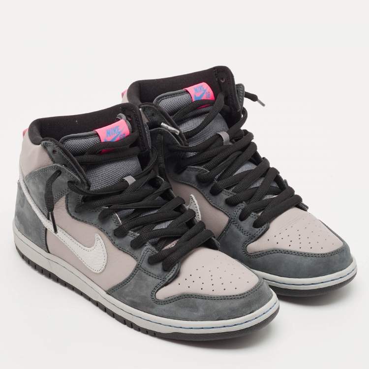 Pre Owned Nike SB Dunk Pro Medium Grey Pink Size 45 Grey Nubuck and Leather High Top Sneakers