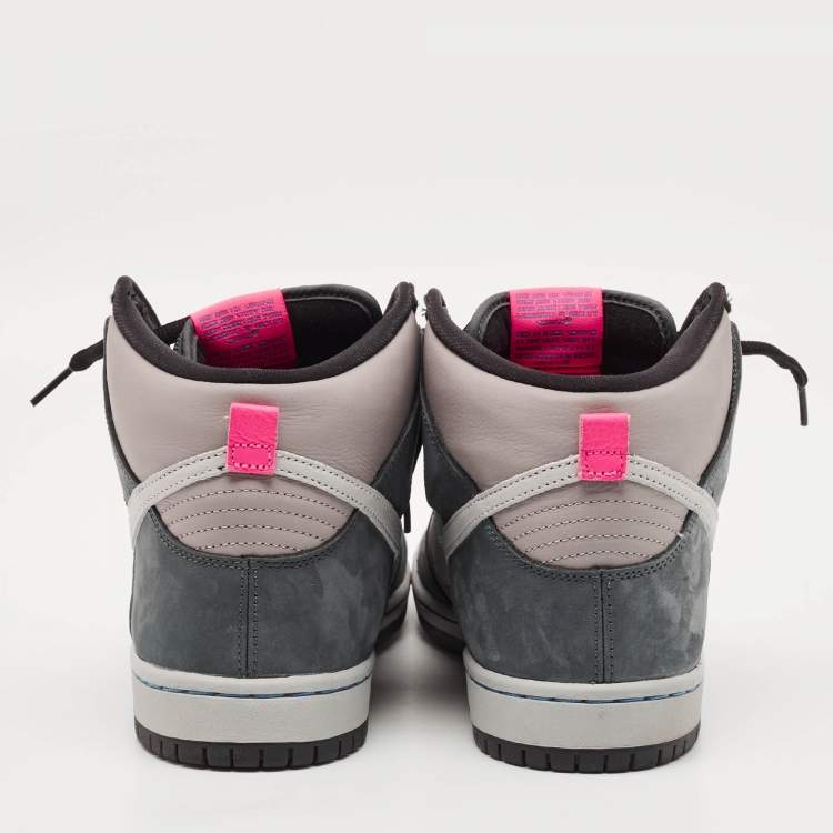 Pre Owned Nike SB Dunk Pro Medium Grey Pink Size 45 Grey Nubuck and Leather High Top Sneakers
