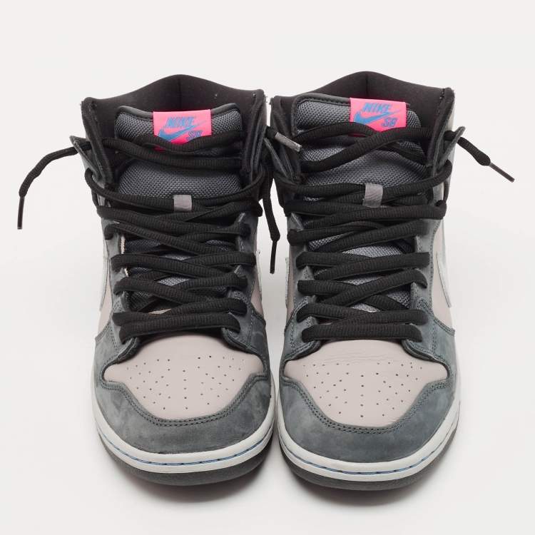 Pre Owned Nike SB Dunk Pro Medium Grey Pink Size 45 Grey Nubuck and Leather High Top Sneakers
