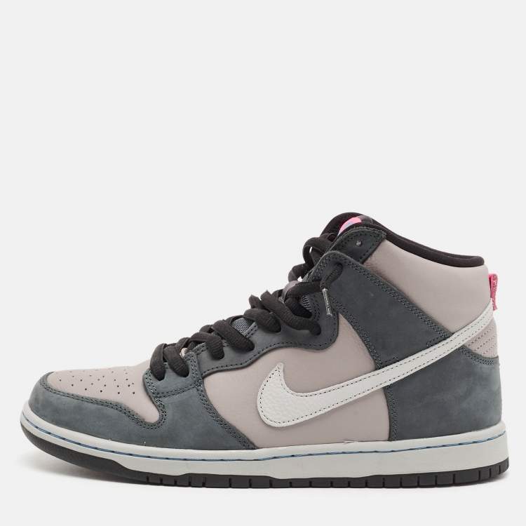 Pre Owned Nike SB Dunk Pro Medium Grey Pink Size 45 Grey Nubuck and Leather High Top Sneakers