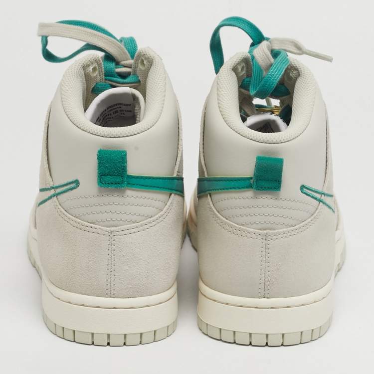 Pre Owned Nike Dunk First Use Sail Size 45 Grey/Green Leather and Suede High Top Sneakers