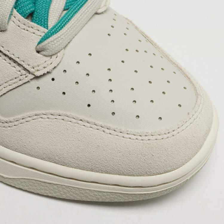 Pre Owned Nike Dunk First Use Sail Size 45 Grey/Green Leather and Suede High Top Sneakers