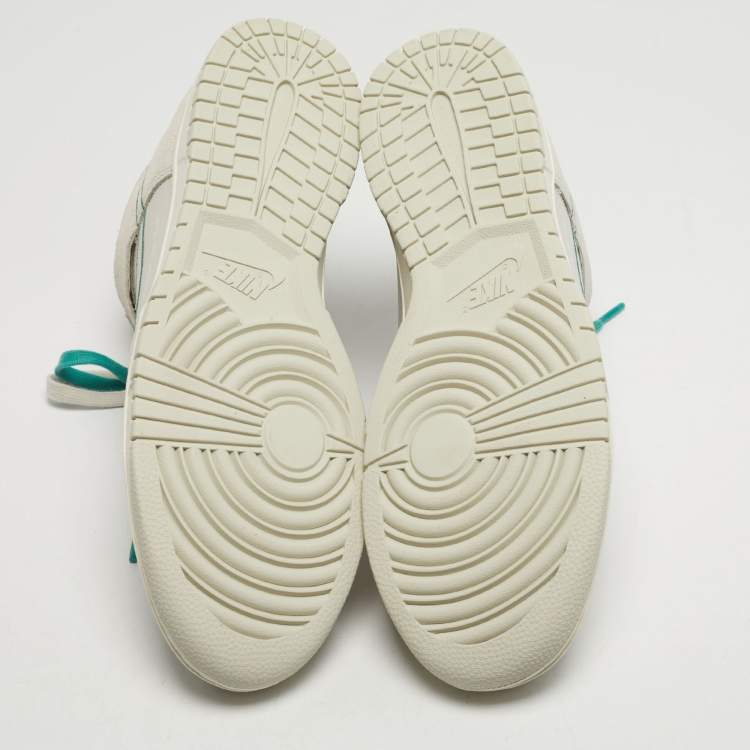 Pre Owned Nike Dunk First Use Sail Size 45 Grey/Green Leather and Suede High Top Sneakers