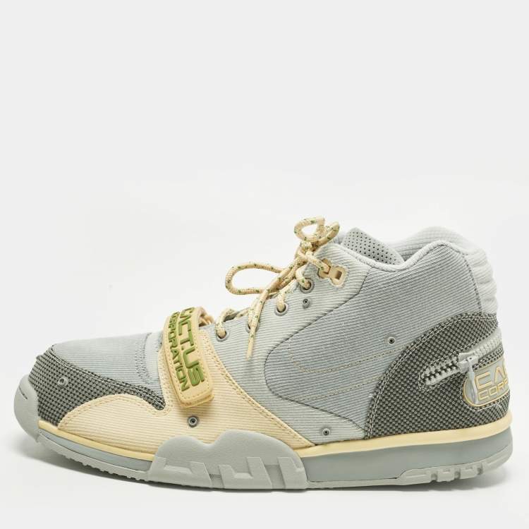 Pre Owned Nike Air Trainer 1 SP Travis Scott Grey Haze Size 46 Multicolor Canvas High Top Sneakers