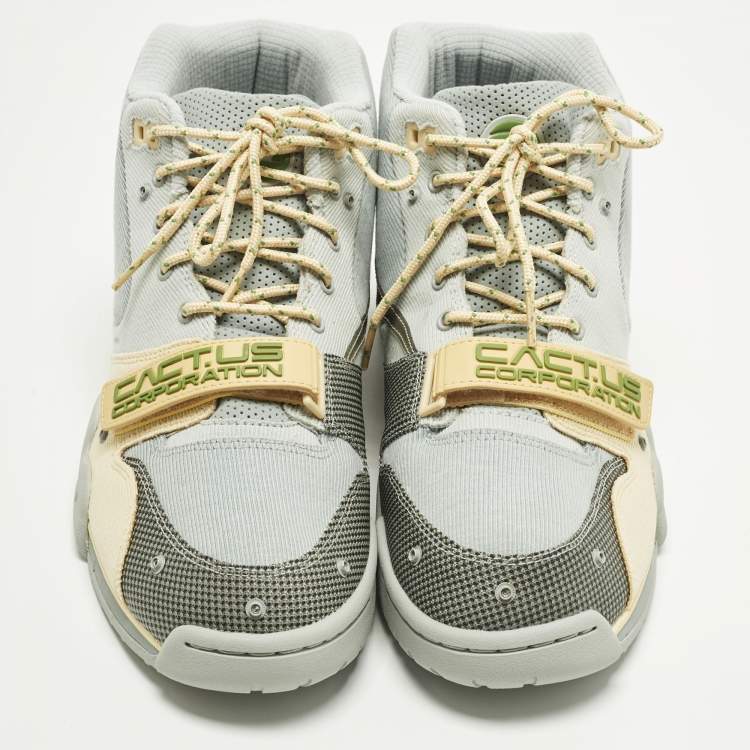 Pre Owned Nike Air Trainer 1 SP Travis Scott Grey Haze Size 46 Multicolor Canvas High Top Sneakers