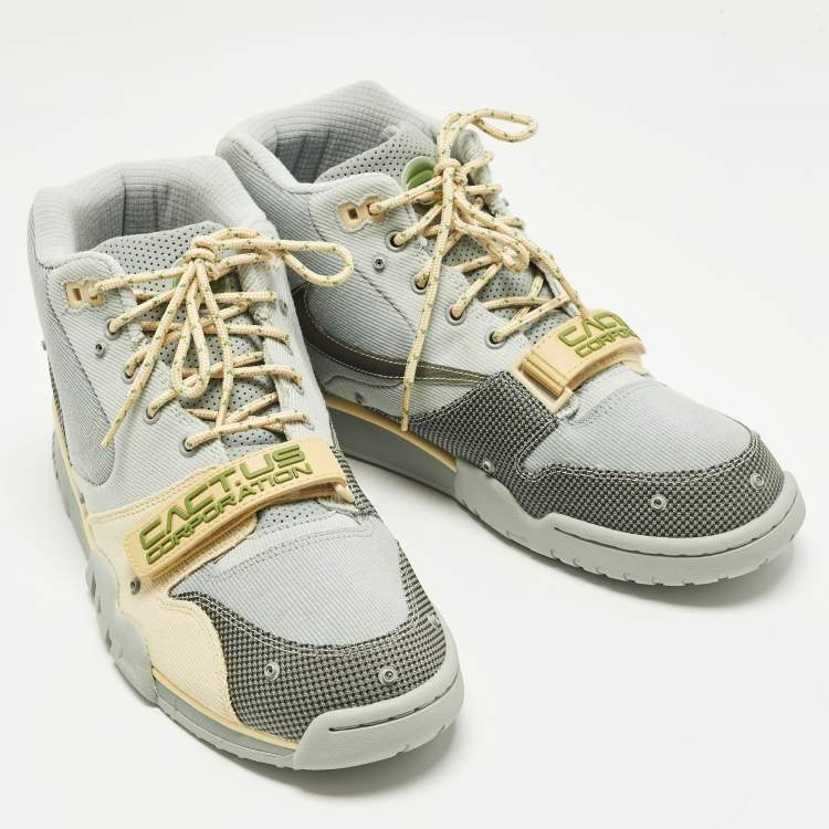 Pre Owned Nike Air Trainer 1 SP Travis Scott Grey Haze Size 46 Multicolor Canvas High Top Sneakers