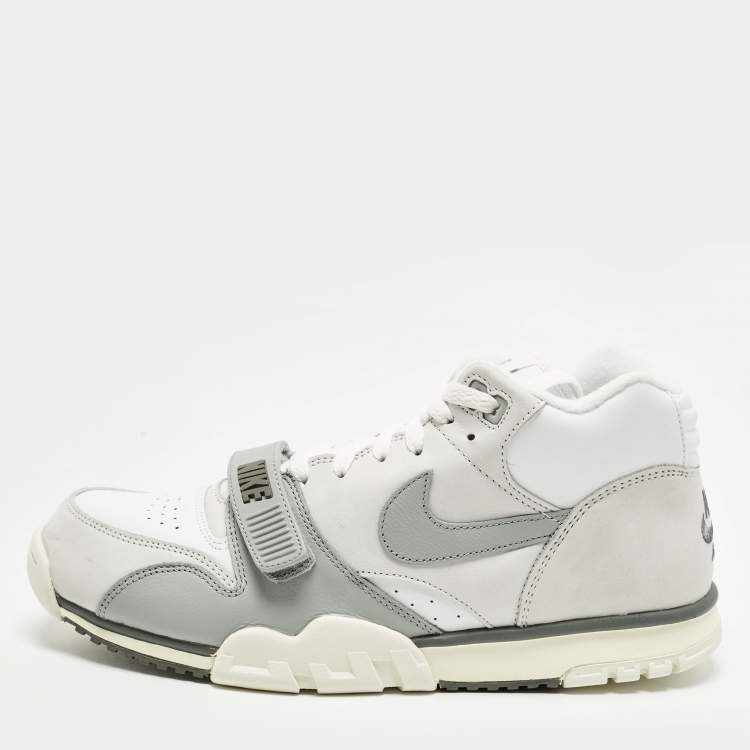 Pre Owned Nike Air Trainer 1 Photon Dust Light Smoke Grey Size 45 White/Grey Nubuck and Leather High Top Sneakers