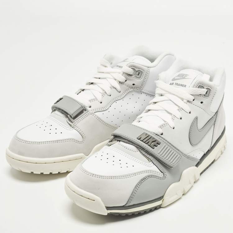Pre Owned Nike Air Trainer 1 Photon Dust Light Smoke Grey Size 45 White/Grey Nubuck and Leather High Top Sneakers