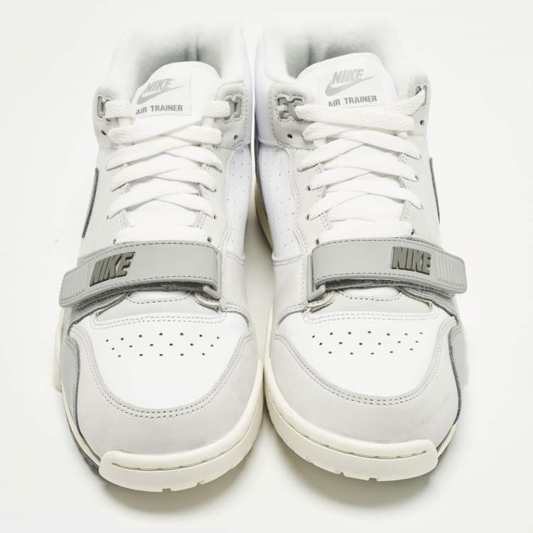 Pre Owned Nike Air Trainer 1 Photon Dust Light Smoke Grey Size 45 White/Grey Nubuck and Leather High Top Sneakers
