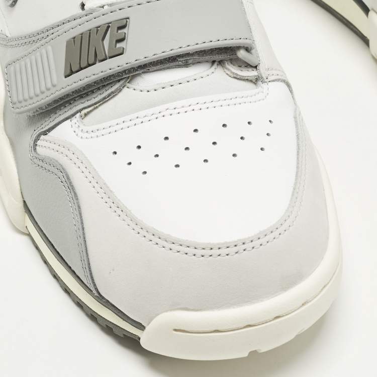 Pre Owned Nike Air Trainer 1 Photon Dust Light Smoke Grey Size 45 White/Grey Nubuck and Leather High Top Sneakers