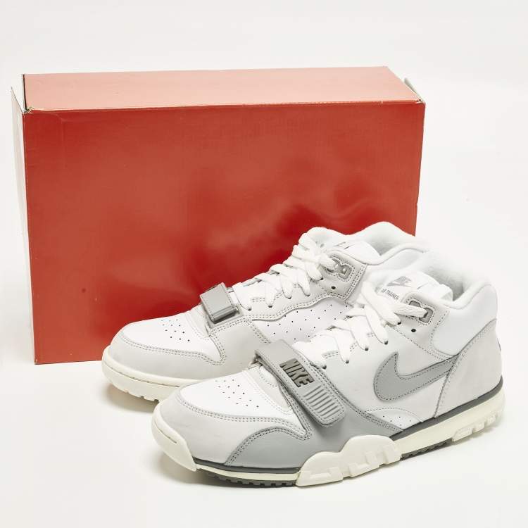 Pre Owned Nike Air Trainer 1 Photon Dust Light Smoke Grey Size 45 White/Grey Nubuck and Leather High Top Sneakers