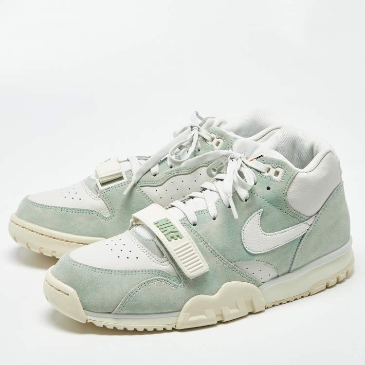 Pre Owned Nike Air Trainer 1 Enamel Green Size 45.5 Green/White Suede and Leather High Top Sneakers