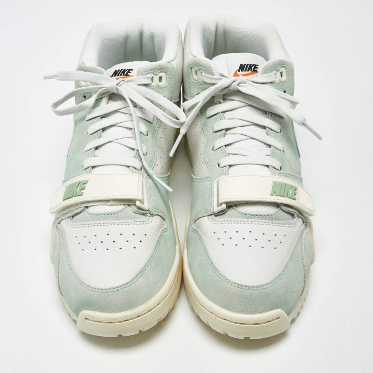 Pre Owned Nike Air Trainer 1 Enamel Green Size 45.5 Green/White Suede and Leather High Top Sneakers