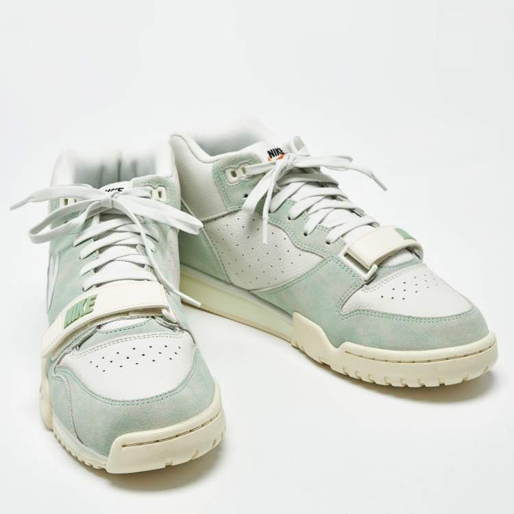 Pre Owned Nike Air Trainer 1 Enamel Green Size 45.5 Green/White Suede and Leather High Top Sneakers