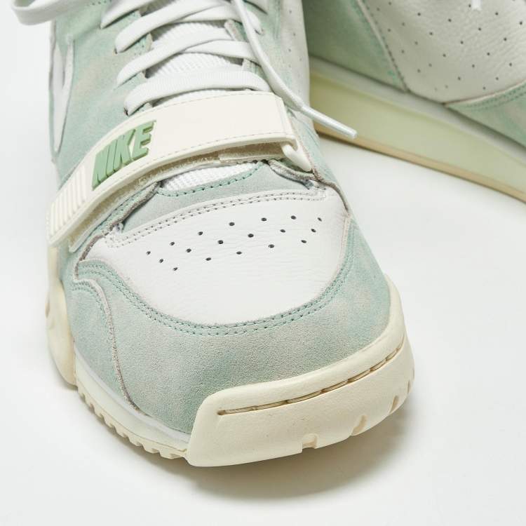 Pre Owned Nike Air Trainer 1 Enamel Green Size 45.5 Green/White Suede and Leather High Top Sneakers