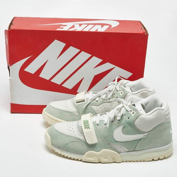 Pre Owned Nike Air Trainer 1 Enamel Green Size 45.5 Green/White Suede and Leather High Top Sneakers