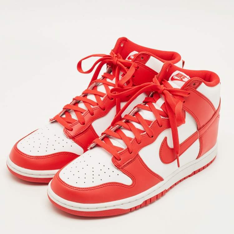 Pre Owned Nike Dunk Championship White Red Size 45 Red/White Leather High Top Sneakers
