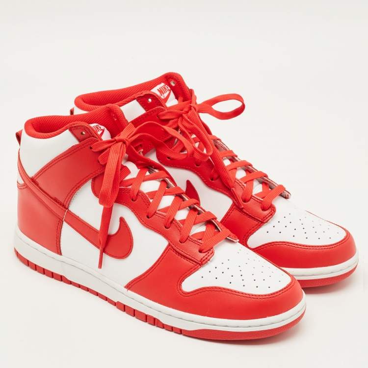 Pre Owned Nike Dunk Championship White Red Size 45 Red/White Leather High Top Sneakers