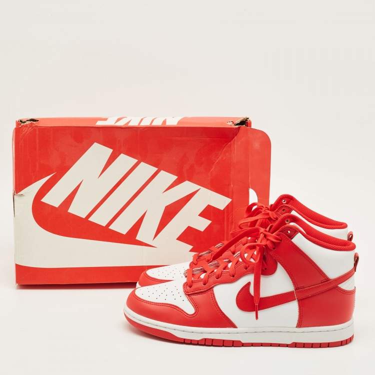 Pre Owned Nike Dunk Championship White Red Size 45 Red/White Leather High Top Sneakers