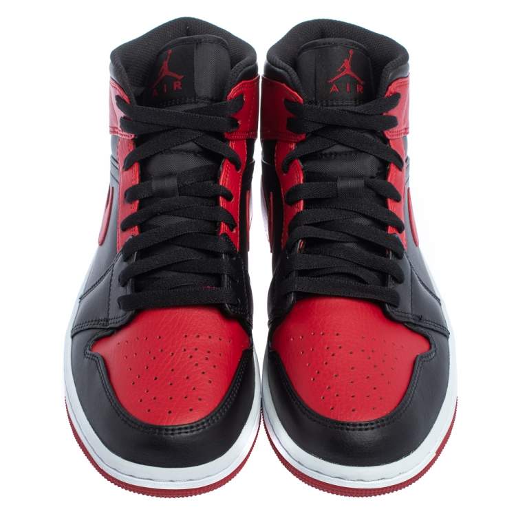 Pre Owned Nike Air Jordan 1 Red/Black Leather Mid Sneakers Size 42