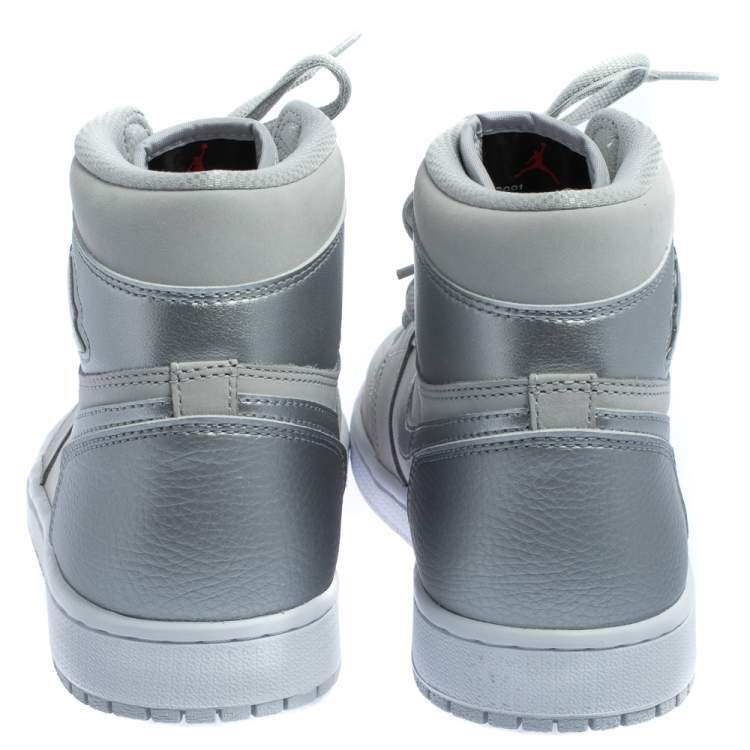 Pre Owned Nike Air Jordan 1 Metallic Silver/Grey Leather OG CO JP High Top Sneakers Size 43 