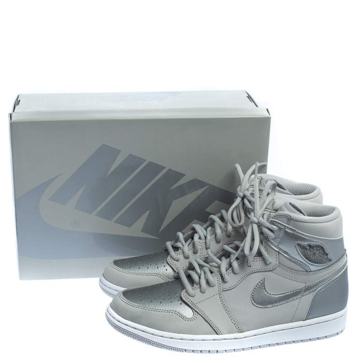 Pre Owned Nike Air Jordan 1 Metallic Silver/Grey Leather OG CO JP High Top Sneakers Size 43 