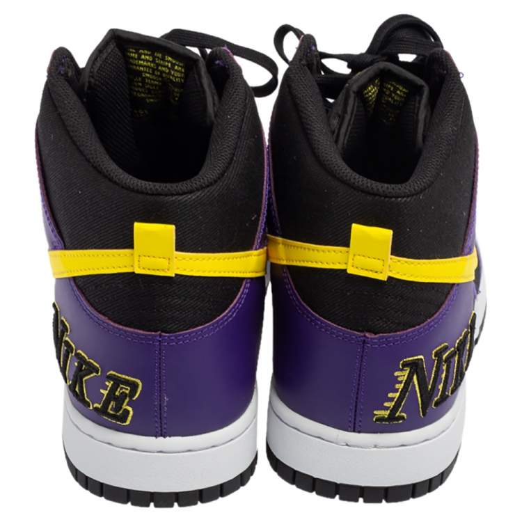 Pre Owned Nike Black/Purple Canvas and Leather Dunk Lakers High Top Sneakers Size 46